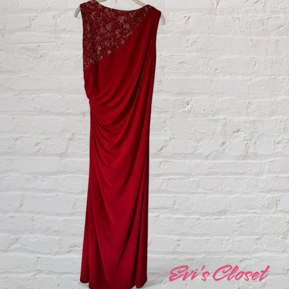 R&M Richards Wedding Red Sequin Ruched Bridesmaid's Dress Size 12